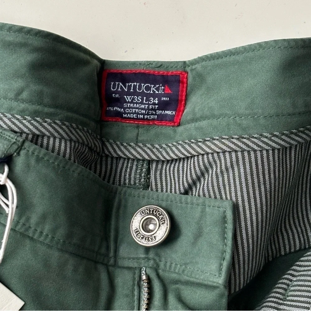 UNTUCKit Men’s Straight Fit 5-Pocket Pima Cotton Chino Pant 35x34 Green New